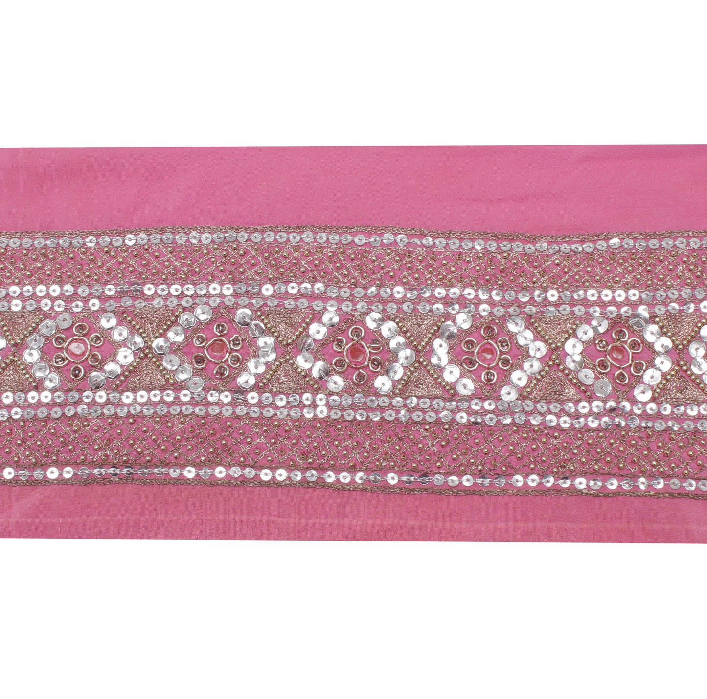 Sushila Vintage Pink Sari Border Indian Craft Sewing Trim Zari Embroidered Lace