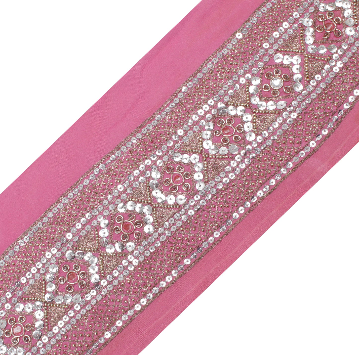 Sushila Vintage Pink Sari Border Indian Craft Sewing Trim Zari Embroidered Lace