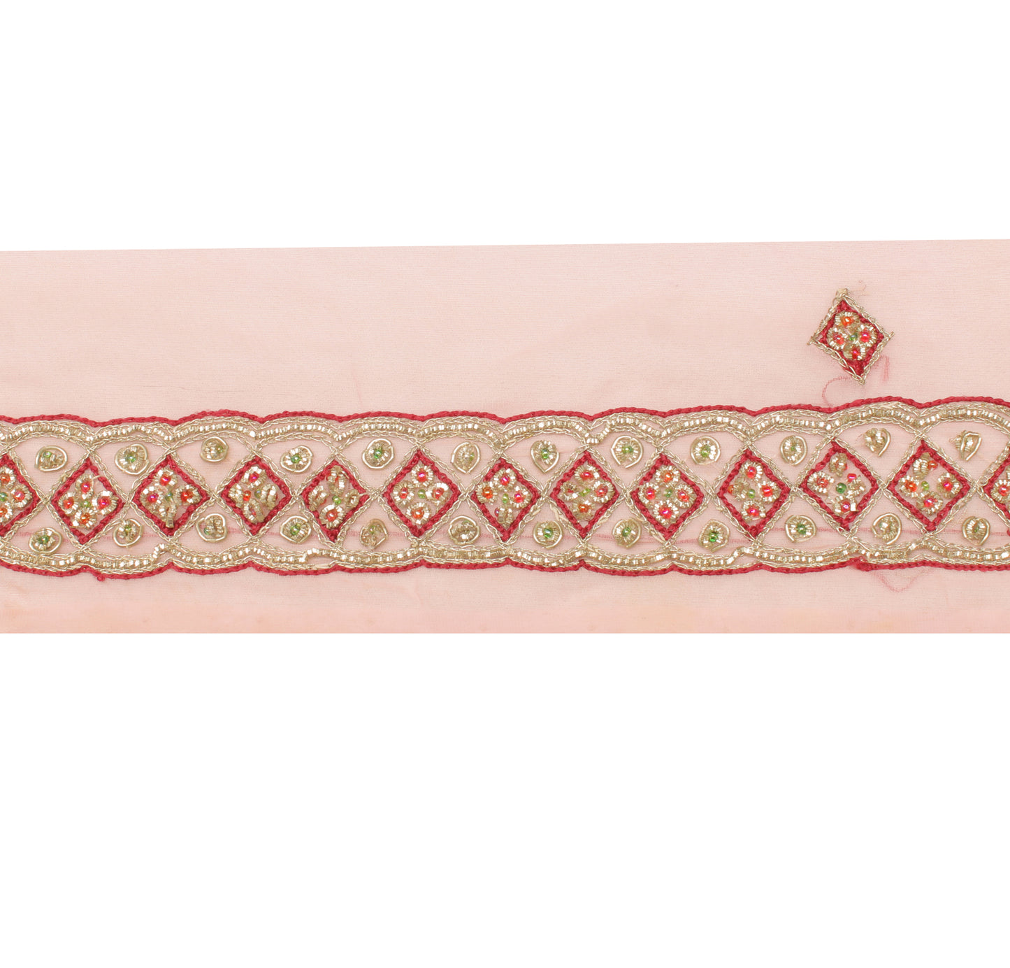 Sushila Vintage Pink Saree Border Indian Craft Sewing Trim Hand Beaded Ribbon