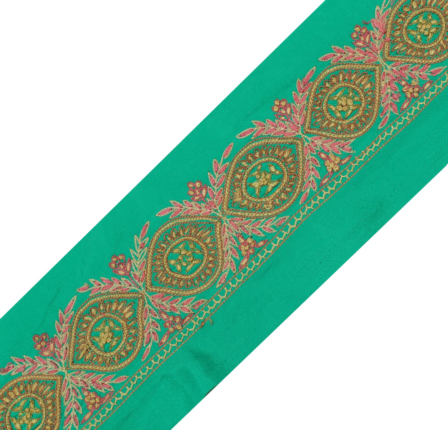 Sushila Vintage Green Sari Border Indian Craft Sewing Trim Hand Embroidery Lace