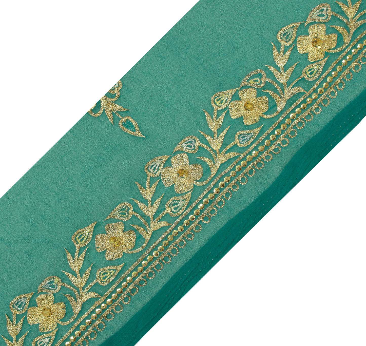 Sushila Vintage Green Saree Border Indian Craft Sewing Trim Embroidered Lace