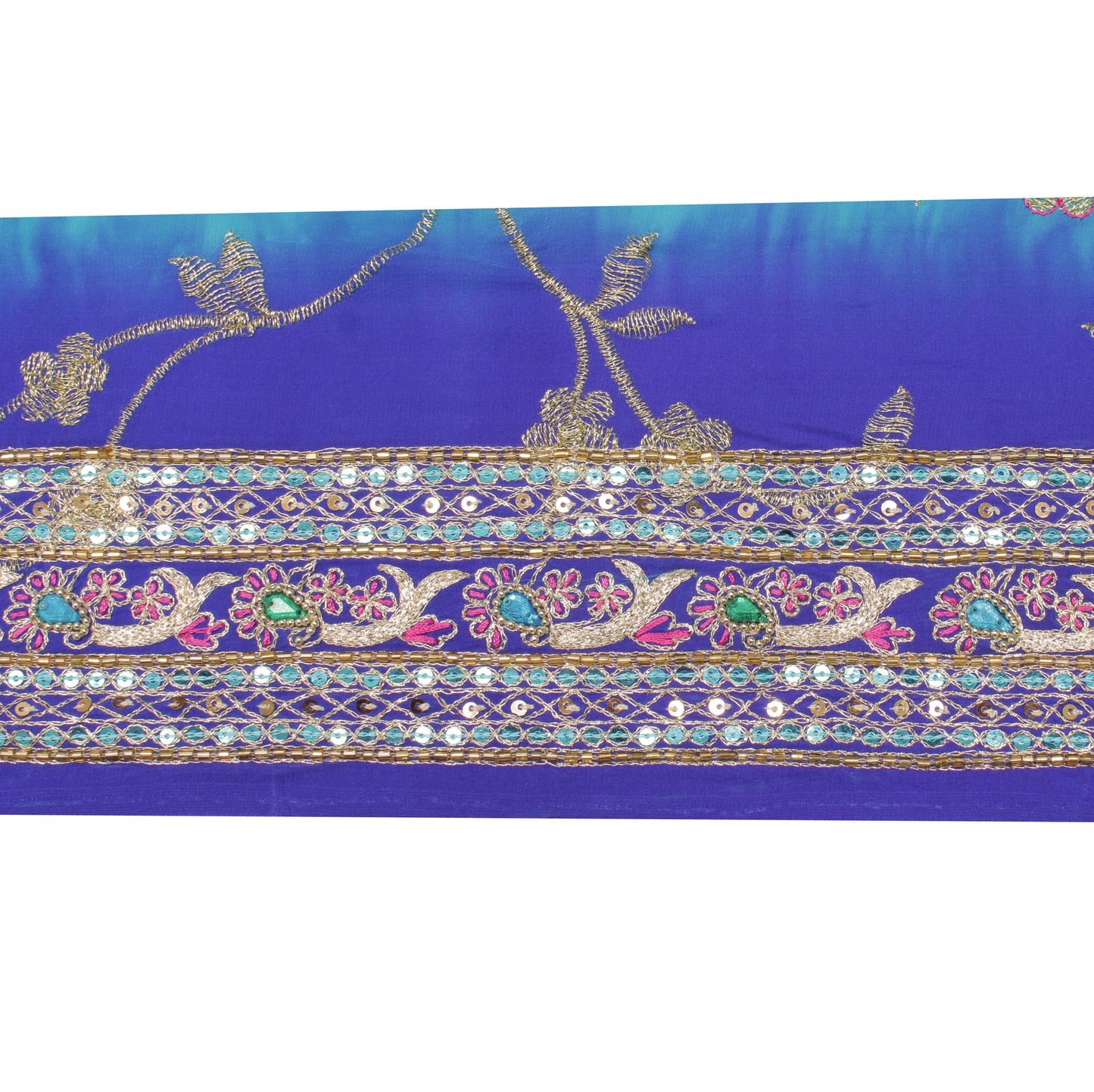 Sushila Vintage Blue Saree Border Indian Craft Sewing Trim Embroiderd Lace