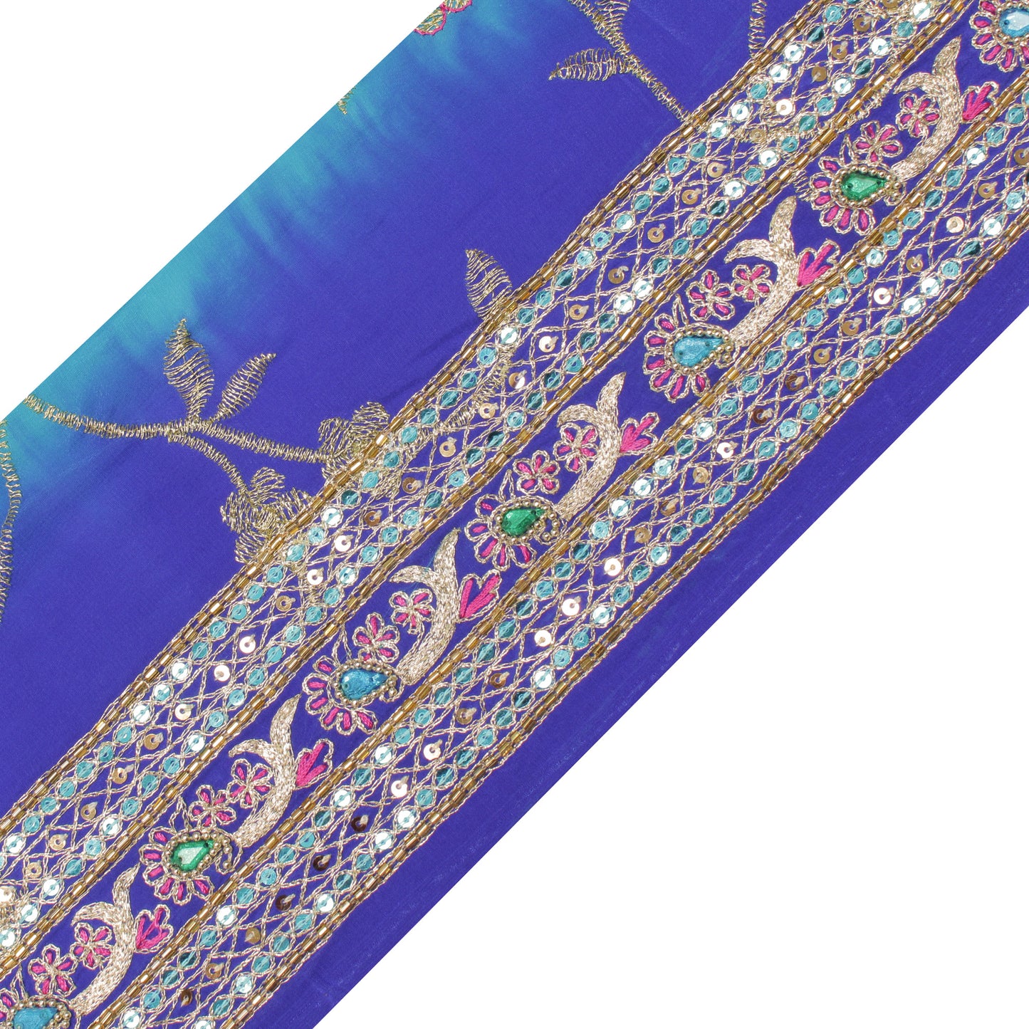 Sushila Vintage Blue Saree Border Indian Craft Sewing Trim Embroiderd Lace