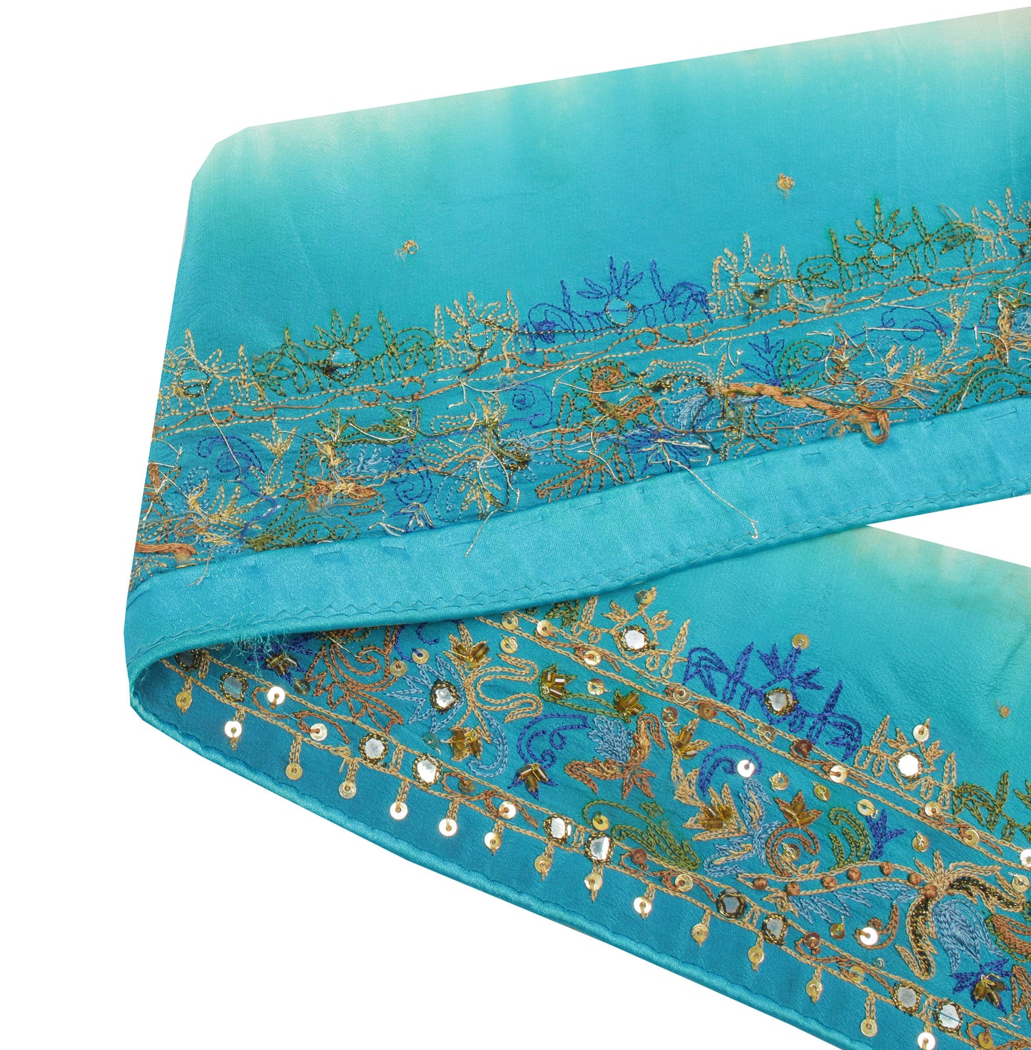 Sushila Vintage Blue Sari Border Indian Craft Sewing Trim Hand Embroidered Lace