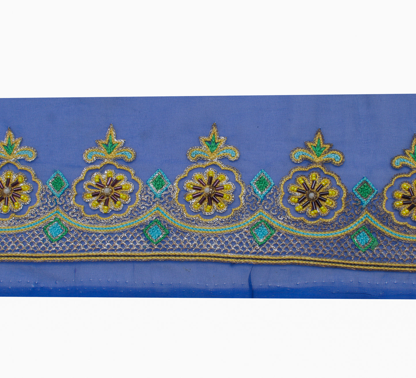 Sushila Vintage Blue Saree Border Indian Craft Sewing Trim Embroidered Lace