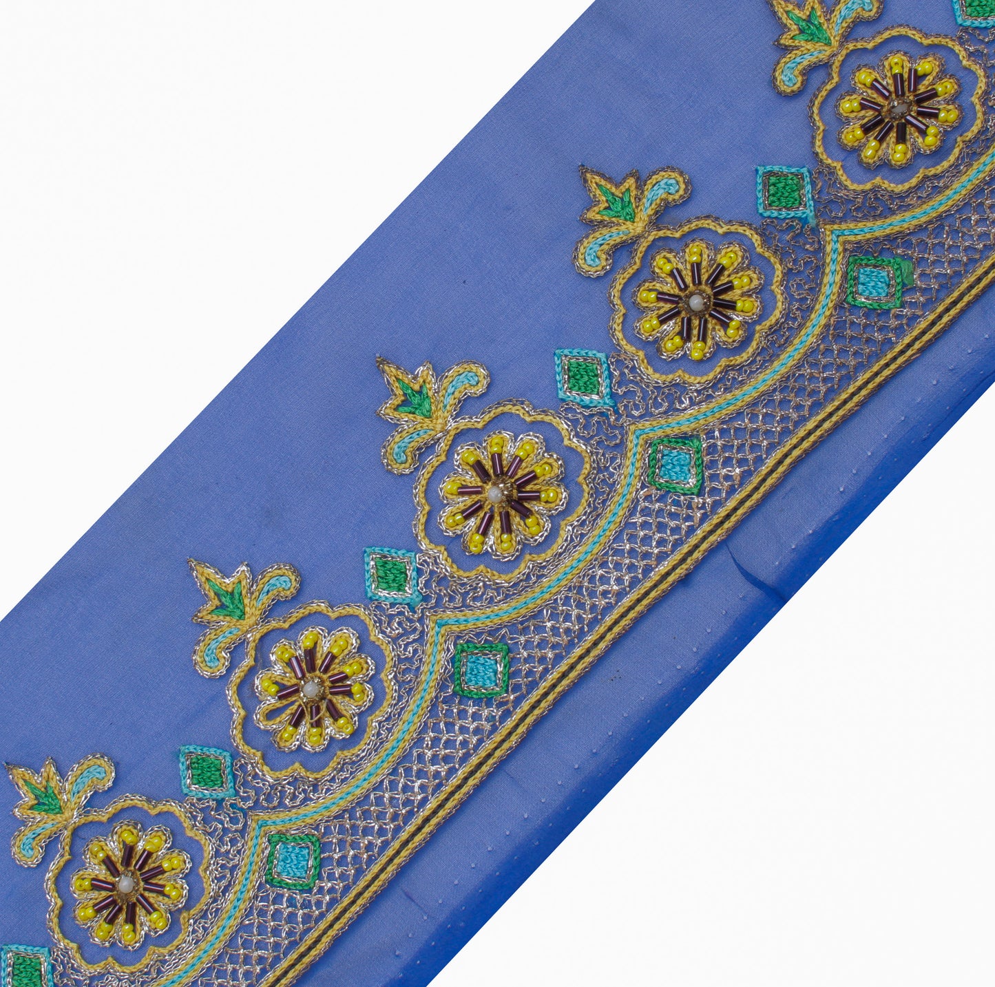 Sushila Vintage Blue Saree Border Indian Craft Sewing Trim Embroidered Lace