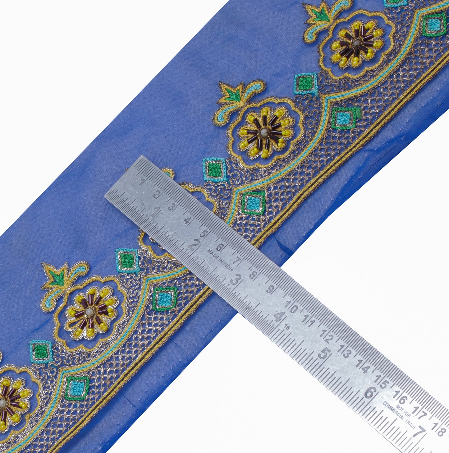 Sushila Vintage Blue Saree Border Indian Craft Sewing Trim Embroidered Lace