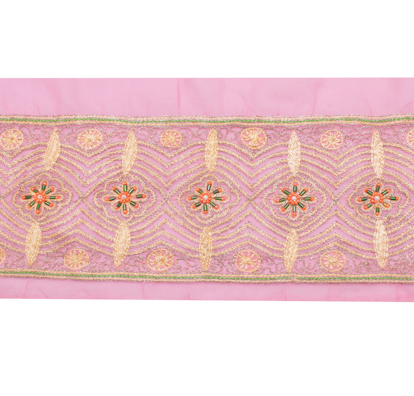 Sushila Vintage Pink Saree Border Indian Craft Sewing Trim Embroidered Lace