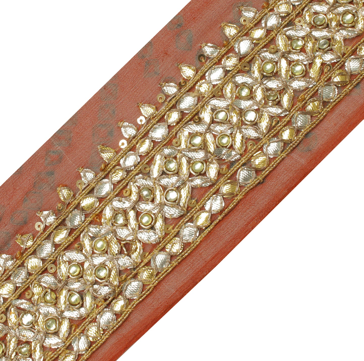 Sushila Vintage Rust Saree Border Indian Craft Sewing Trim Hand Beaded Lace