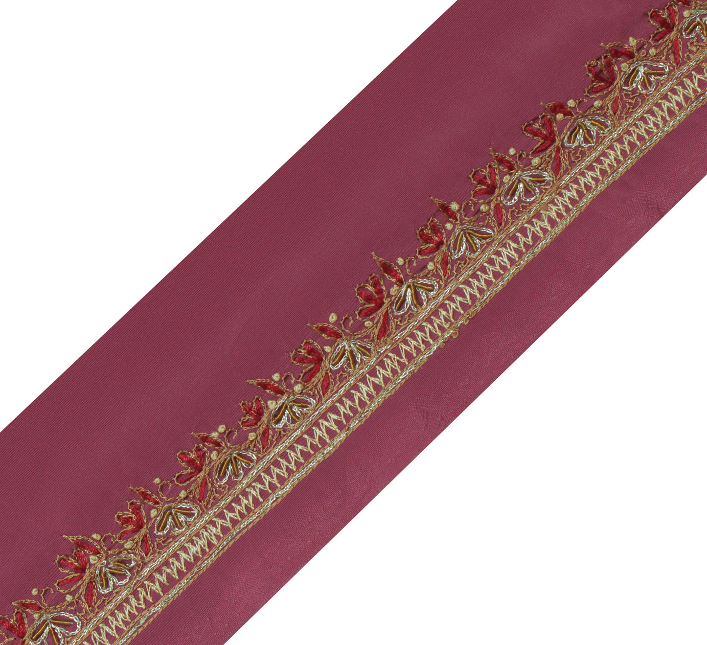 Sushila Vintage Mauve Sari Border Indian Craft Sewing Trim Embroidered Lace