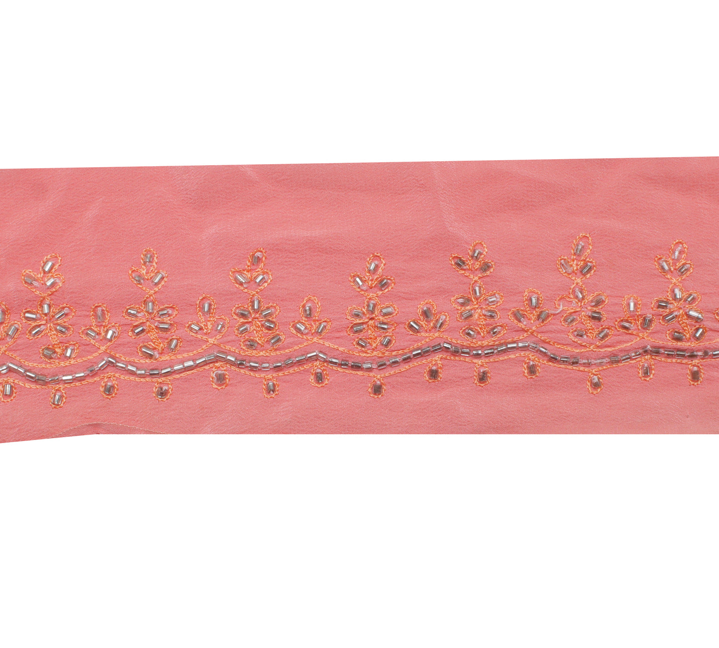 Sushila Vintage Peach Saree Border Indian Craft Sewing Trim Embroidered Lace