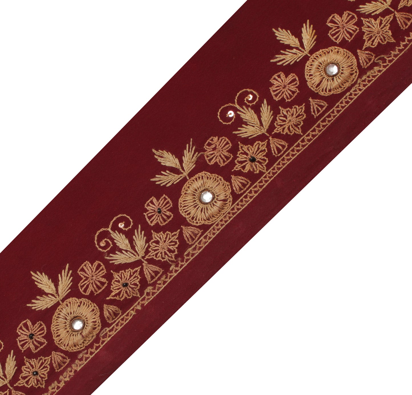 Sushila Vintage Maroon Saree Border Indian Craft Sewing Trim Embroidered Lace