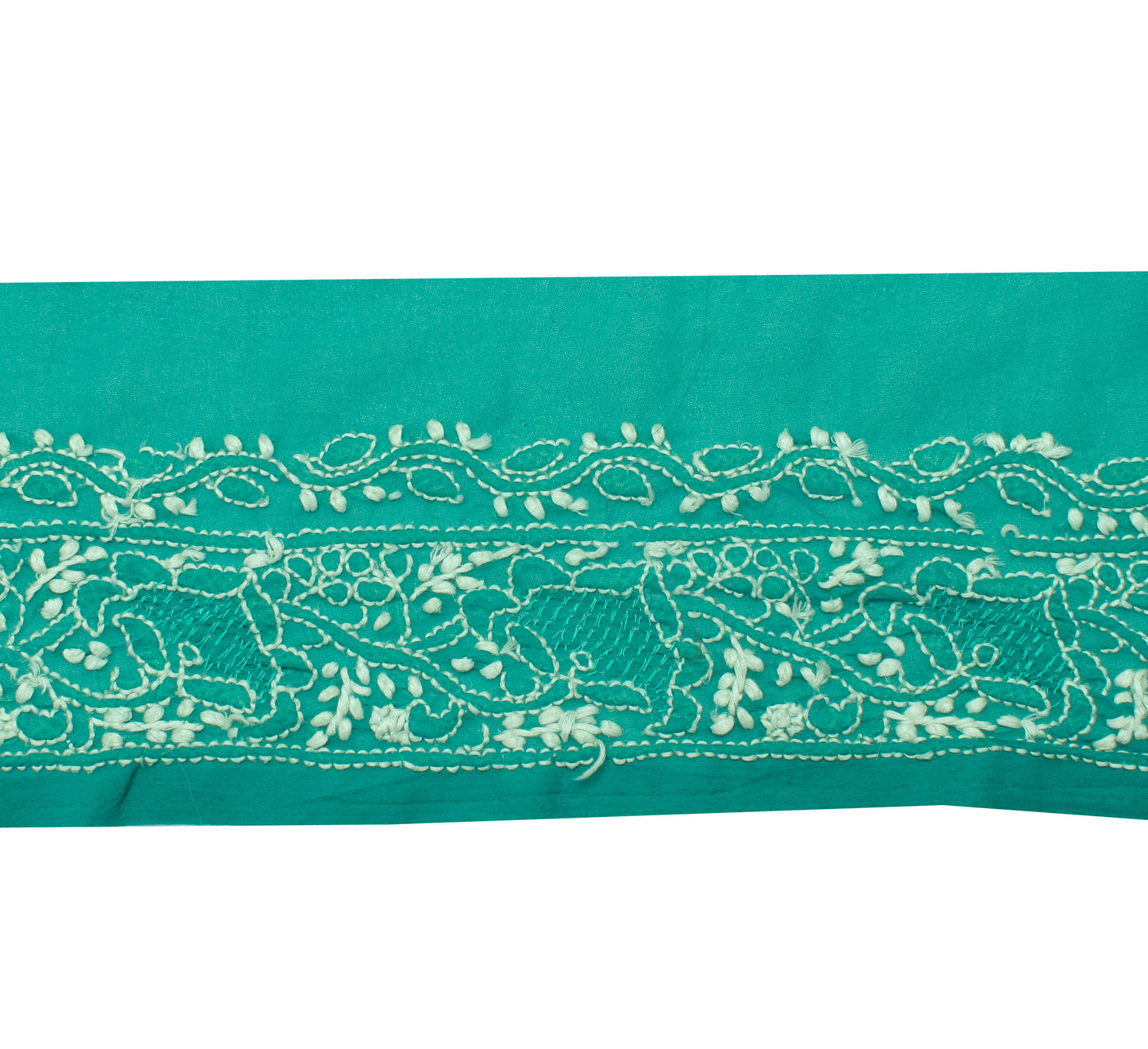 Sushila Vintage Green Saree Border Indian Craft Sewing Trim Embroidered Ribbon