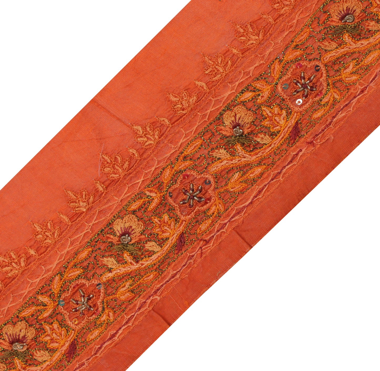 Sushila Vintage Rust Saree Border Indian Craft Sewing Trim Embroidered Lace