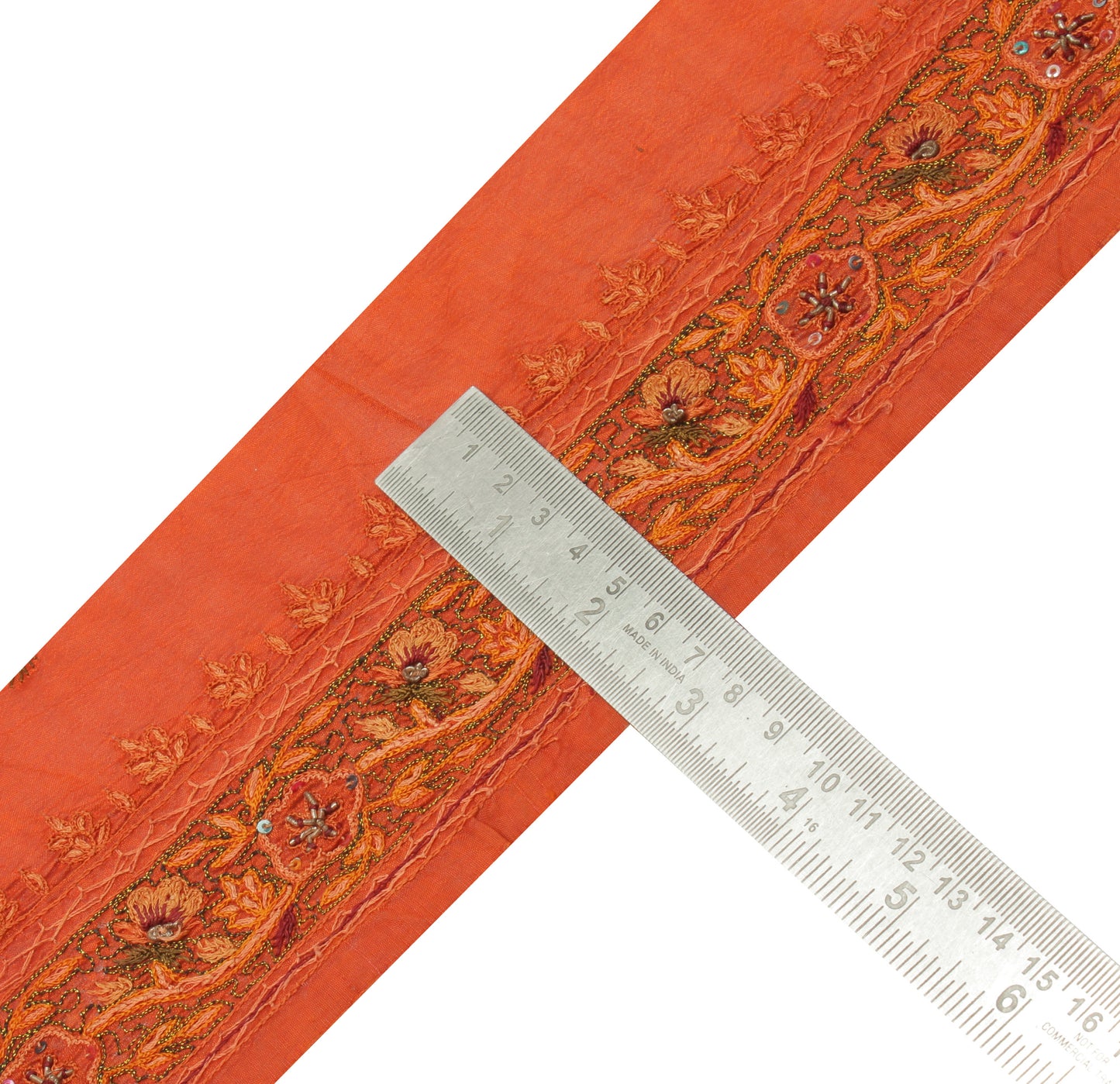 Sushila Vintage Rust Saree Border Indian Craft Sewing Trim Embroidered Lace