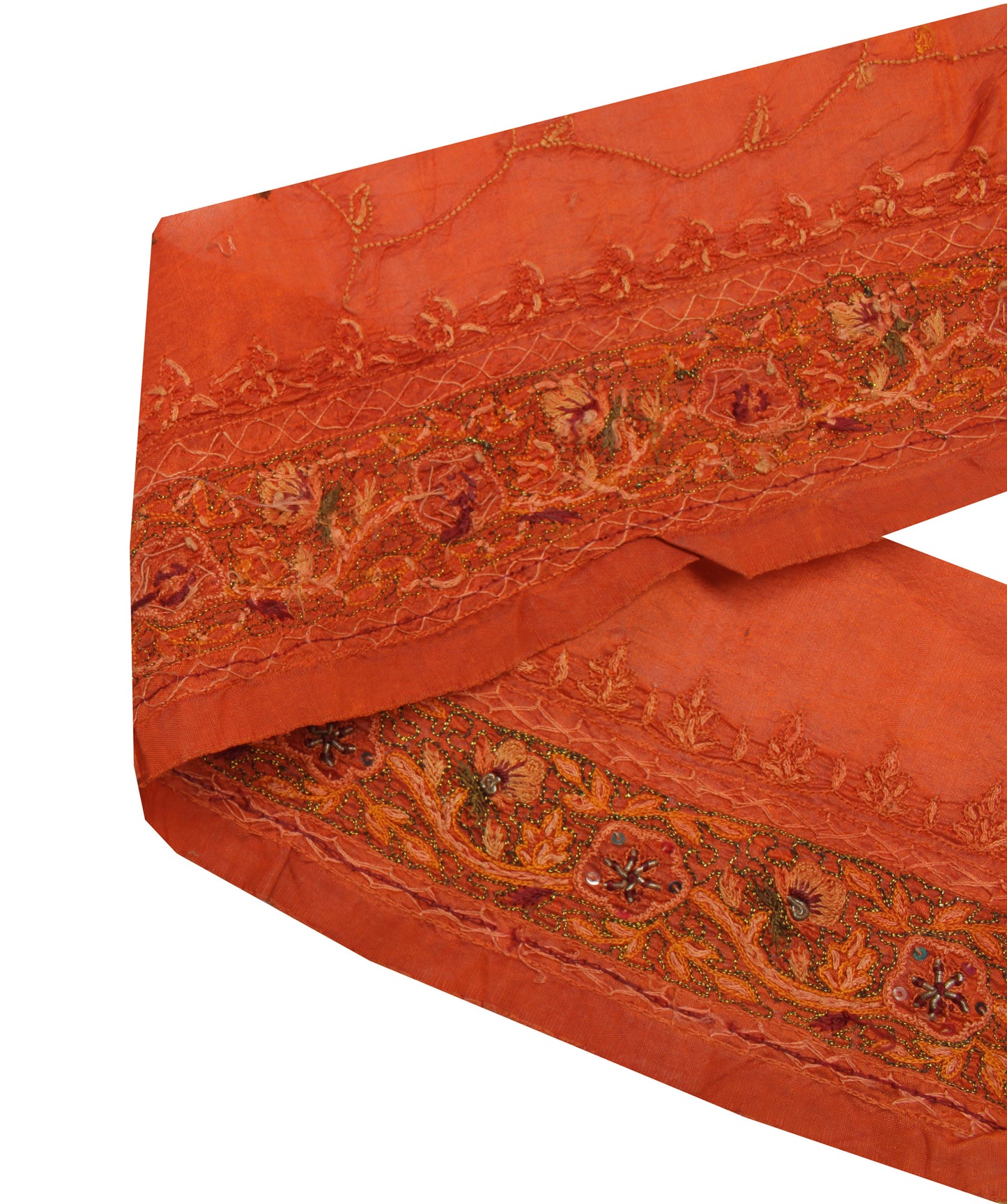 Sushila Vintage Rust Saree Border Indian Craft Sewing Trim Embroidered Lace