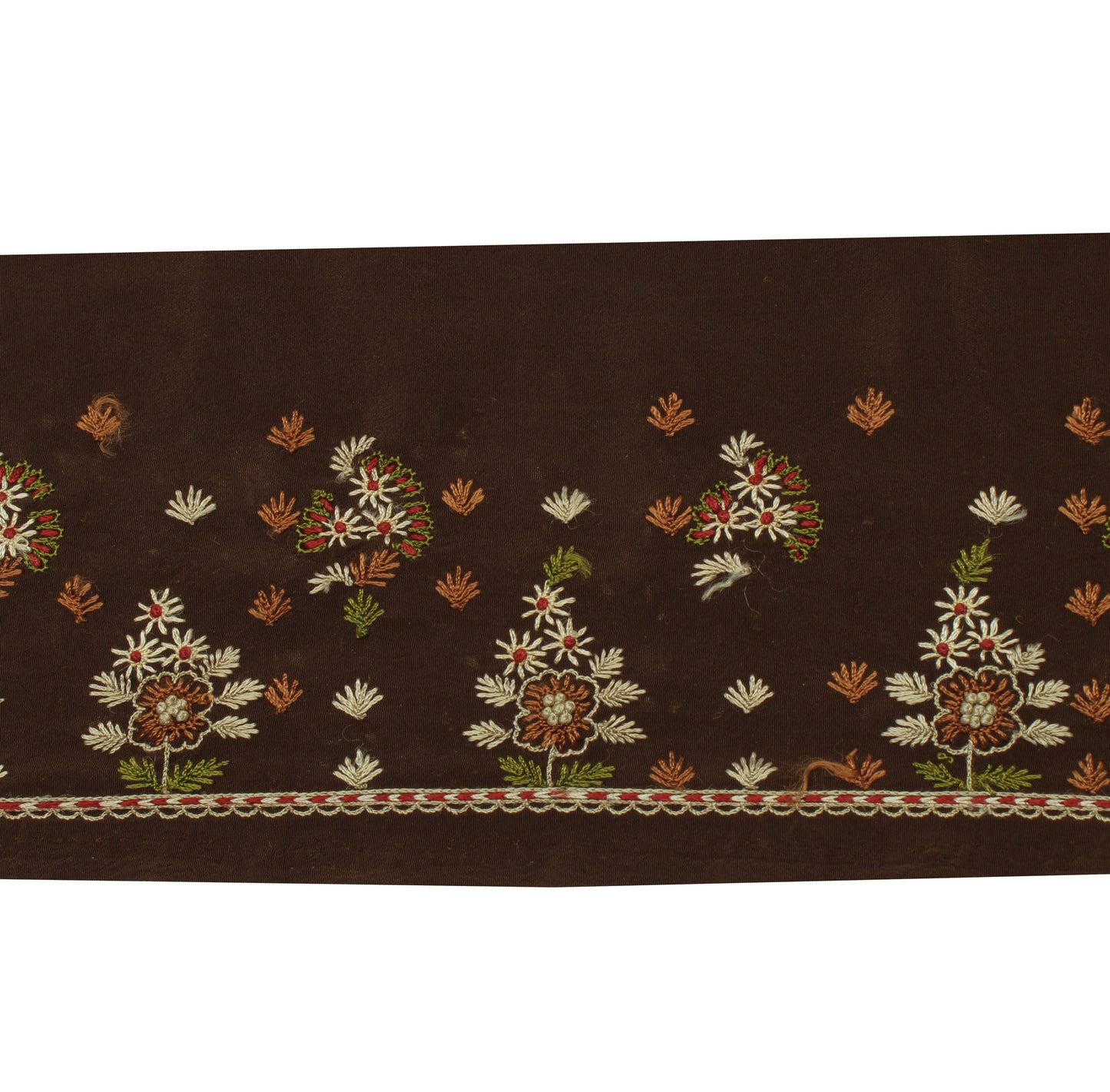 Sushila Vintage Brown Saree Border Indian Craft Sewing Trim Embroidered Lace