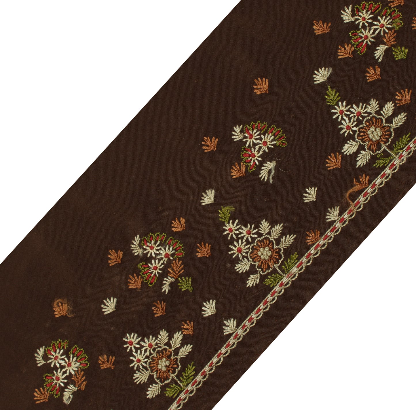 Sushila Vintage Brown Saree Border Indian Craft Sewing Trim Embroidered Lace