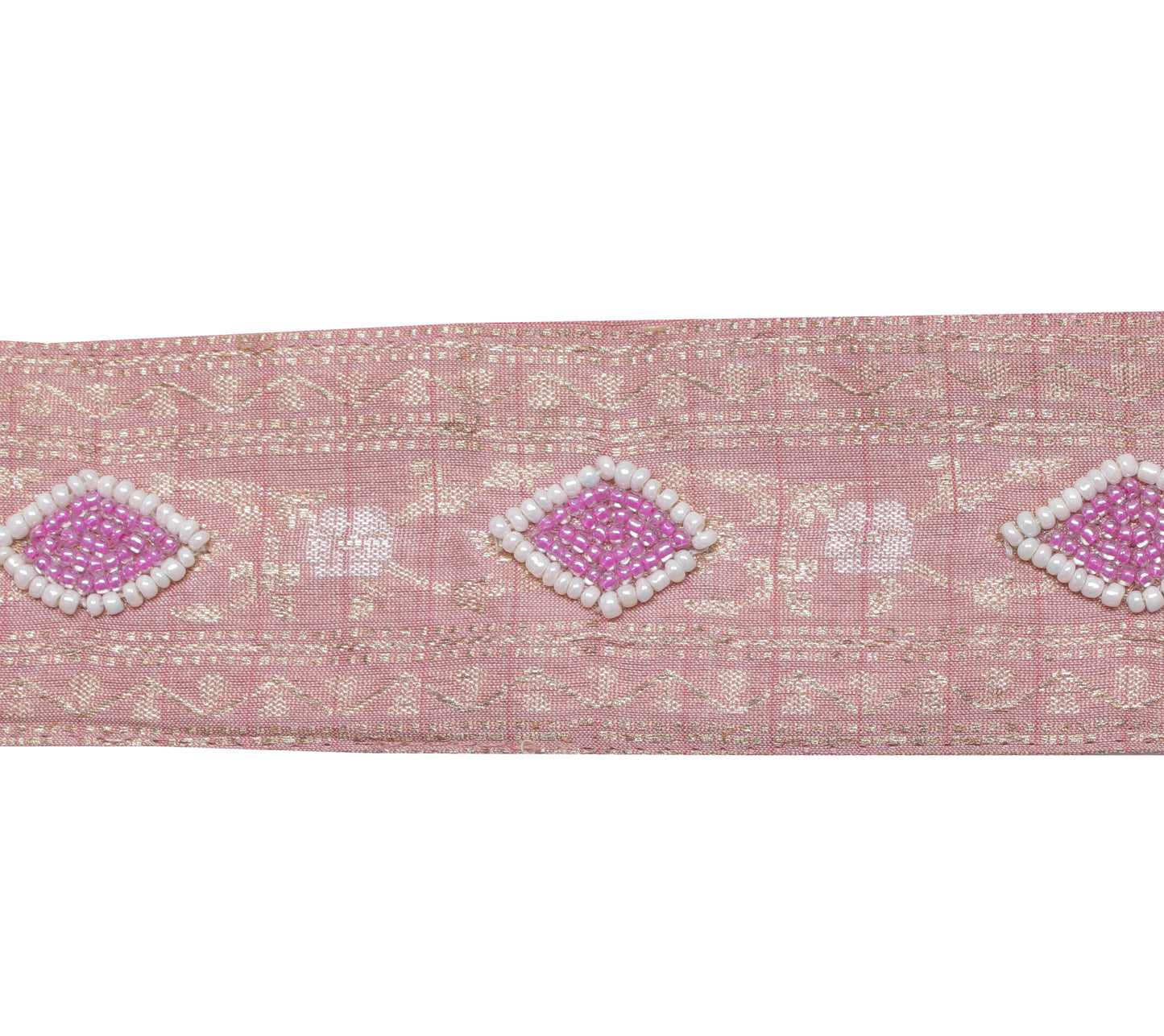 Sushila Vintage Pink Saree Border Indian Craft Sewing Trim Woven Lace Ribbon