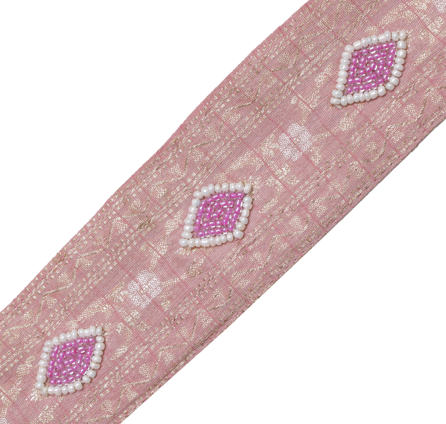 Sushila Vintage Pink Saree Border Indian Craft Sewing Trim Woven Lace Ribbon