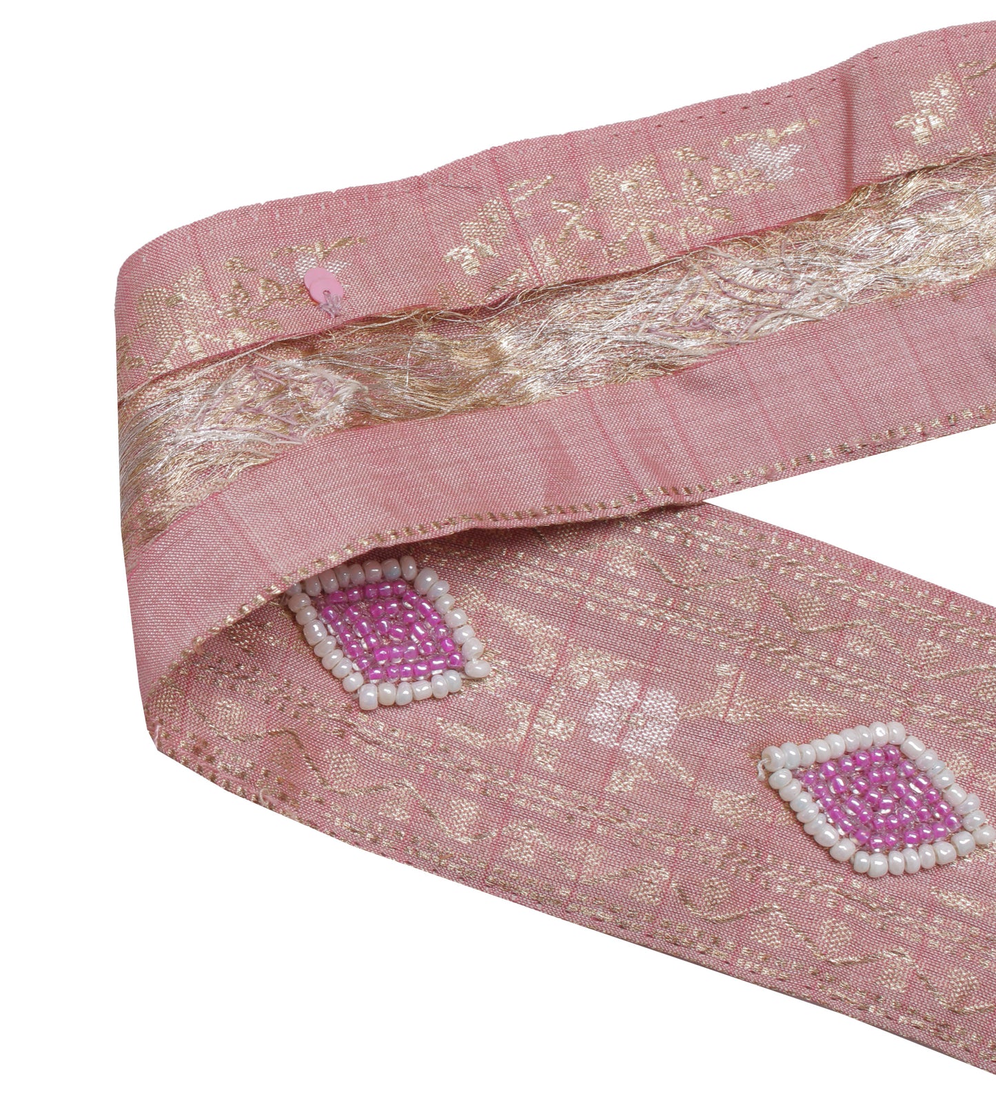 Sushila Vintage Pink Saree Border Indian Craft Sewing Trim Woven Lace Ribbon