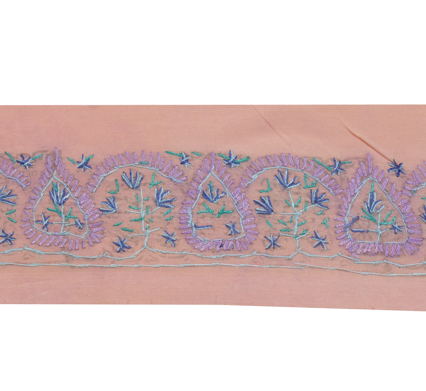 Sushila Vintage Peach Saree Border Indian Craft Sewing Trim Embroidered Lace