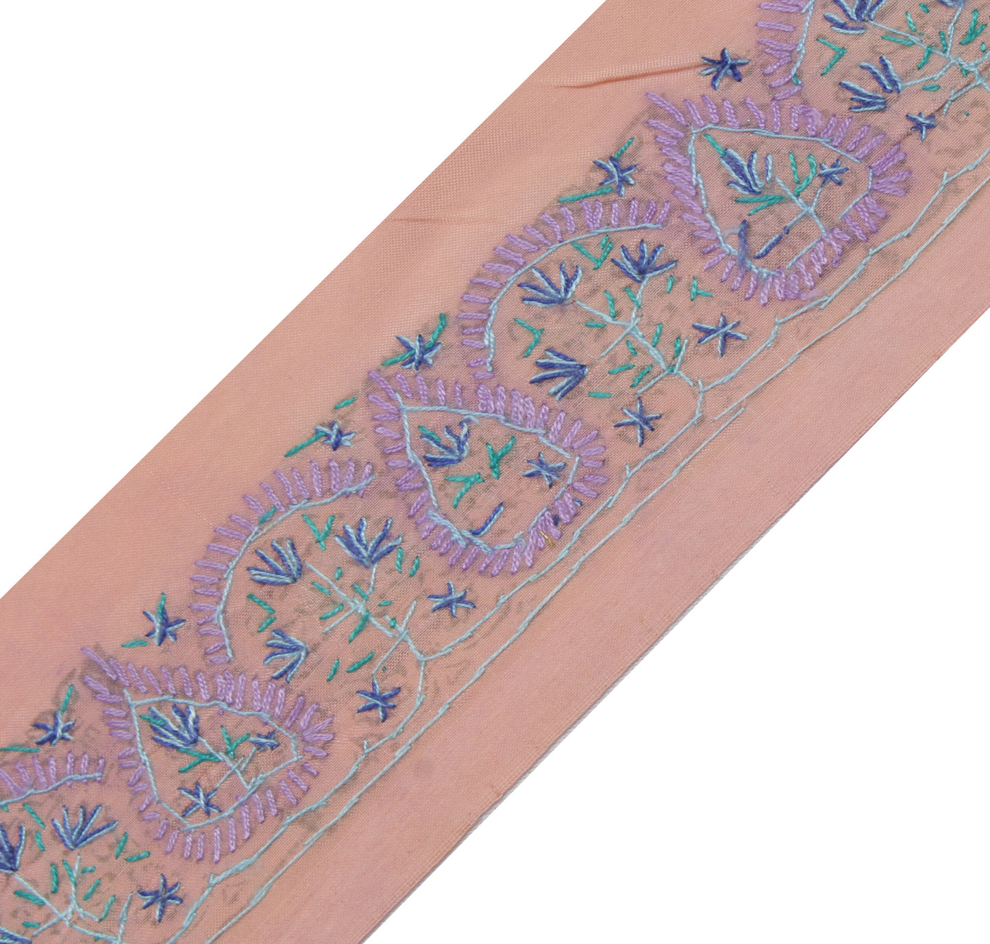 Sushila Vintage Peach Saree Border Indian Craft Sewing Trim Embroidered Lace