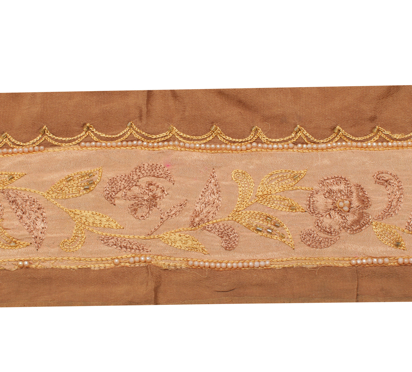 Sushila Vintage Peach Saree Border Indian Craft Sewing Trim Embroidered Lace