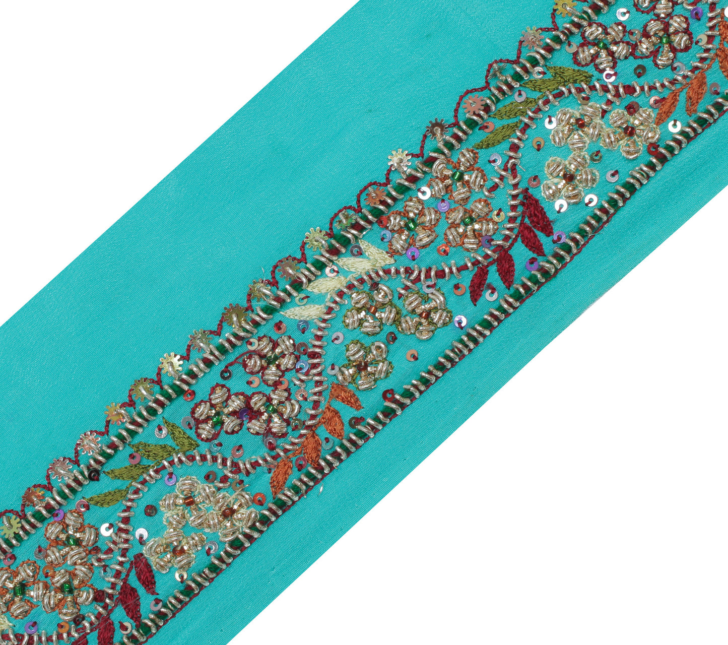 Sushila Vintage Blue Saree Border Indian Craft Sewing Trim Hand Beaded Lace