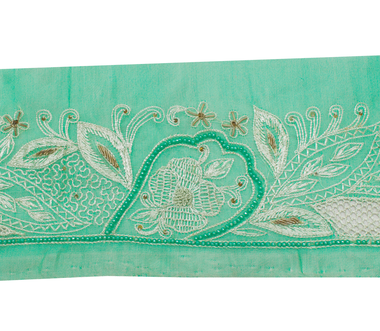 Sushila Vintage Green Saree Border Indian Craft Sewing Trim Embroidered Lace