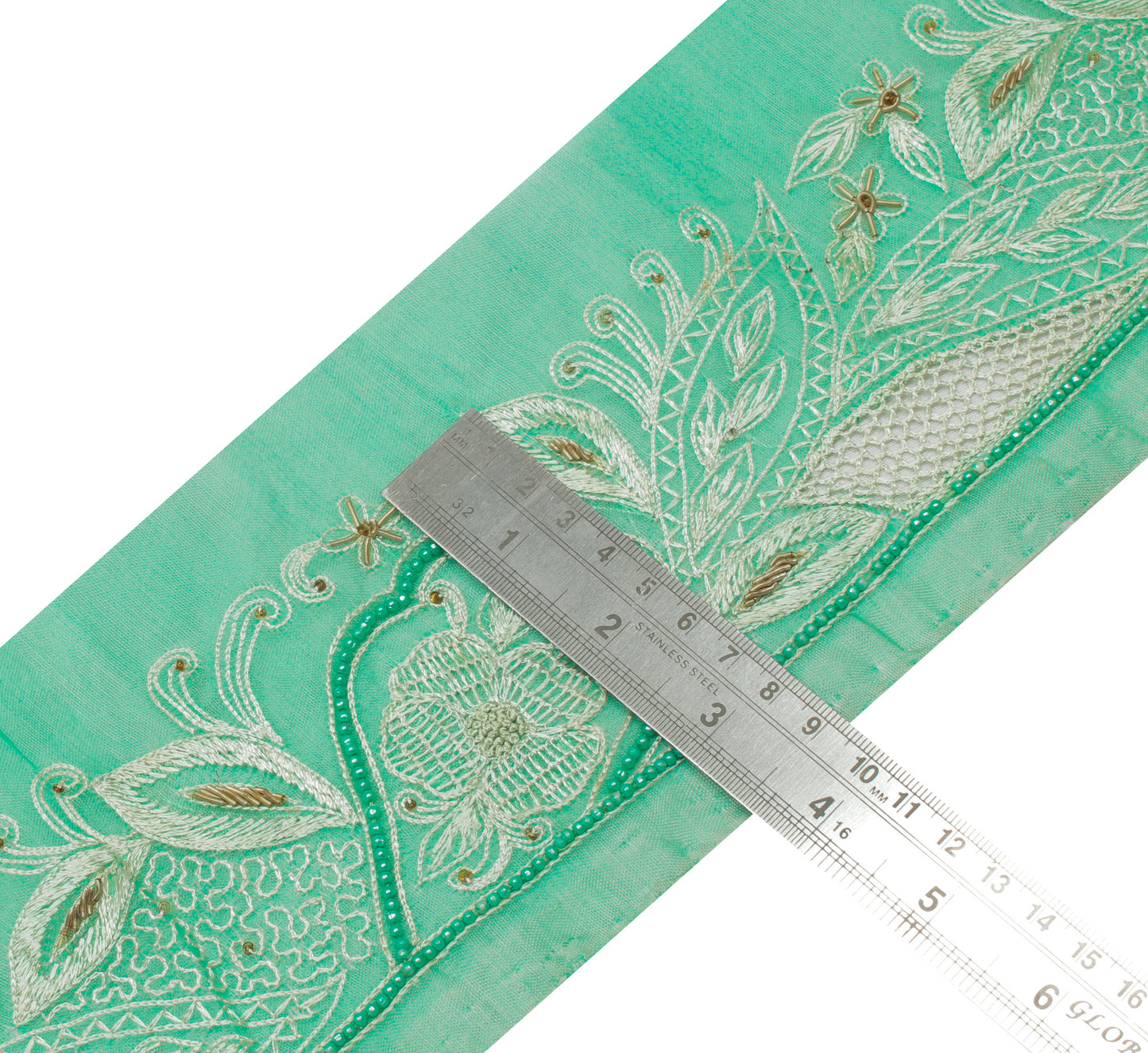 Sushila Vintage Green Saree Border Indian Craft Sewing Trim Embroidered Lace