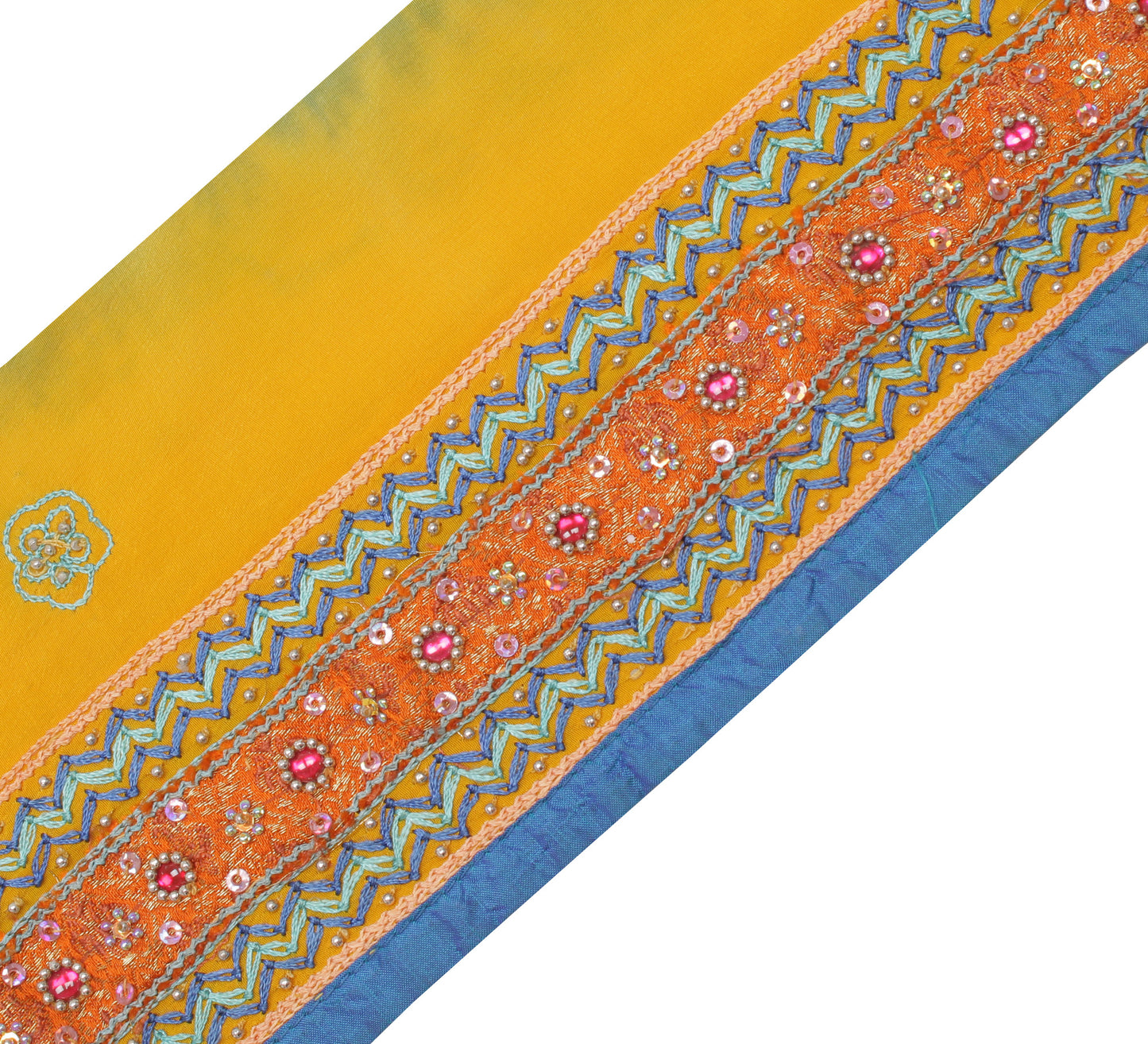 Sushila Vintage Yellow Saree Border Craft Sewing Trim Embroidered Lace Ribbon