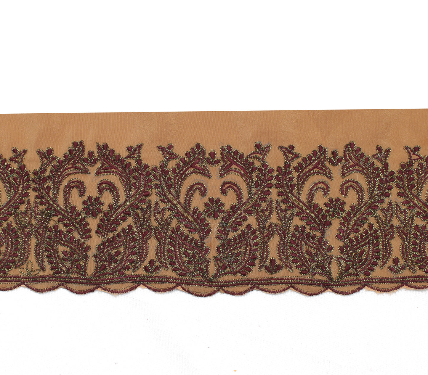 Sushila Vintage Brown Saree Border Indian Craft Sewing Trim Embroidered Lace