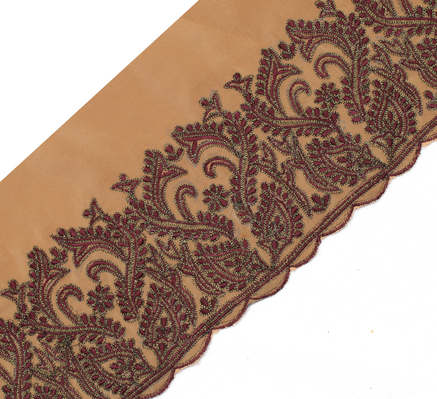 Sushila Vintage Brown Saree Border Indian Craft Sewing Trim Embroidered Lace