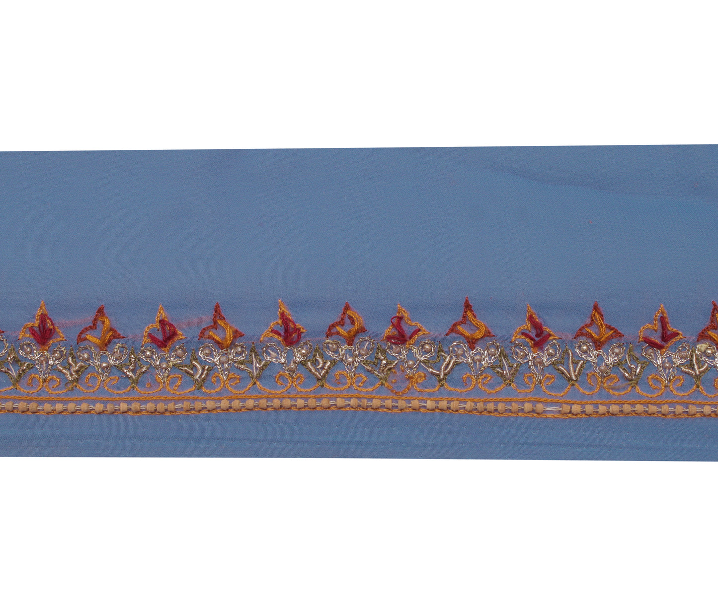 Sushila Vintage Blue Saree Border Indian Craft Sewing Trim Embroidered Lace