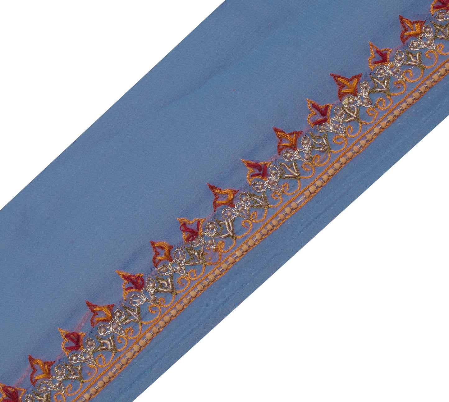 Sushila Vintage Blue Saree Border Indian Craft Sewing Trim Embroidered Lace