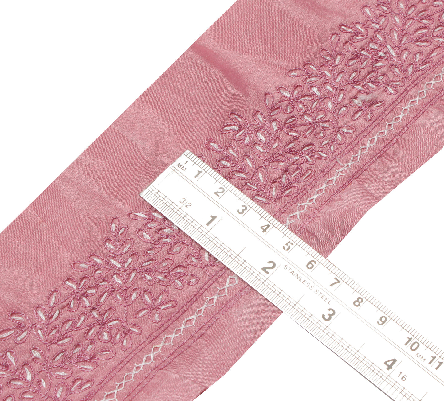 Sushila Vintage Pink Saree Border Indian Craft Sewing Trim Embroidered Lace