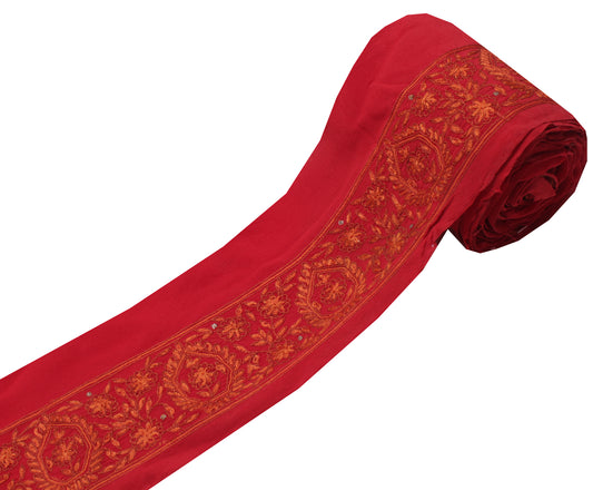 Sushila Vintage Red Saree Border Indian Craft Sewing Trim Embroidered Ribbon