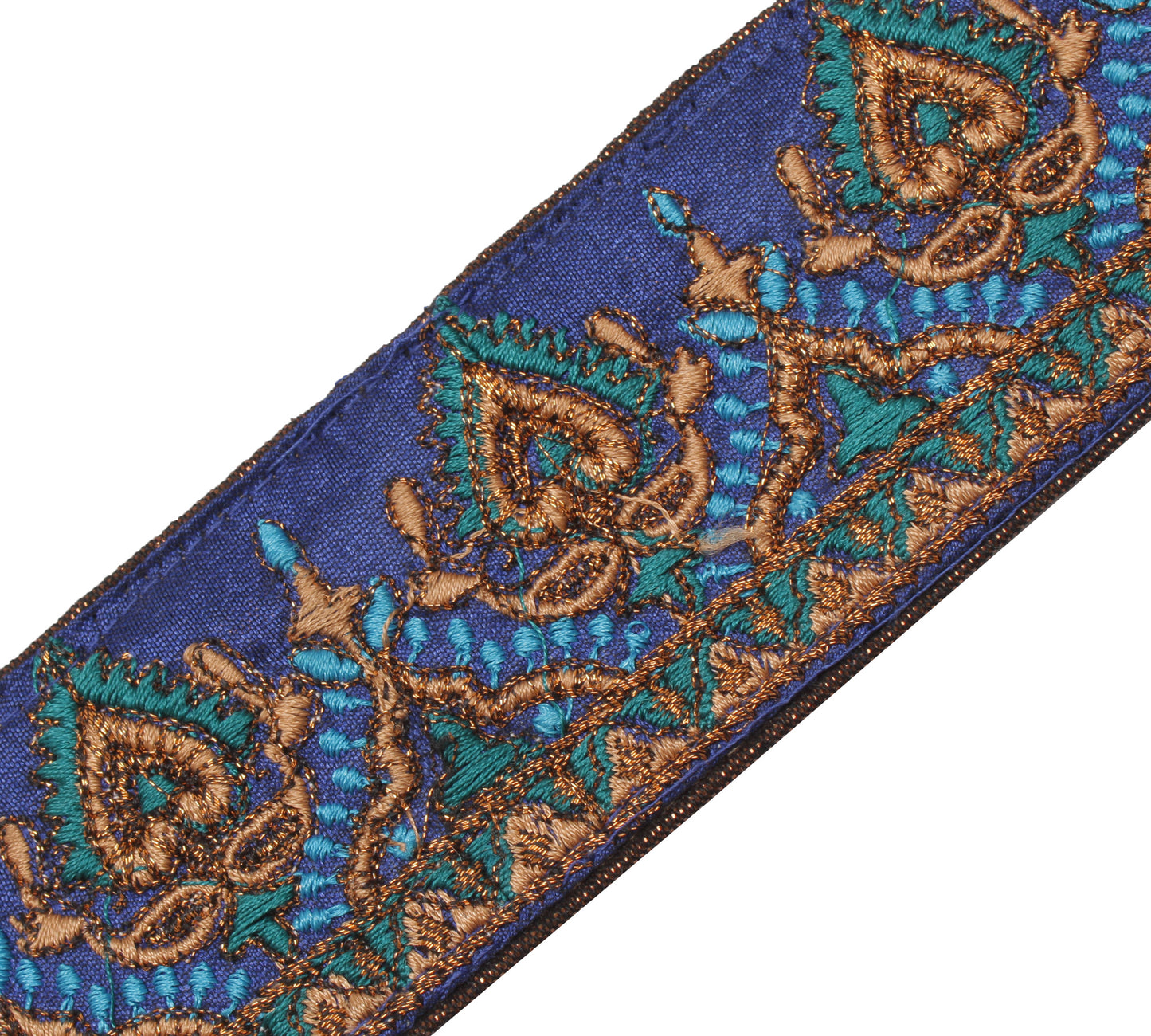 Sushila Vintage Blue Saree Border Indian Craft Sewing Trim Embroidered Ribbon