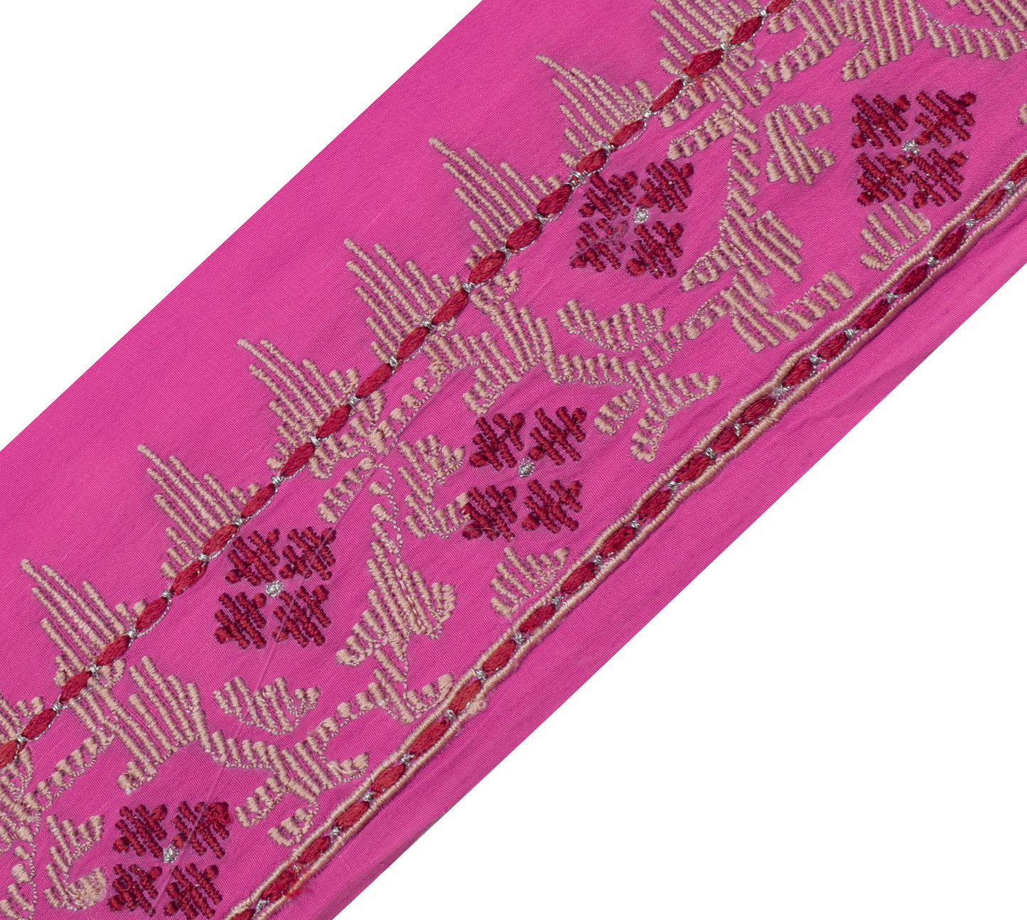 Sushila Vintage Pink Saree Border Indian Craft Sewing Trim Embroidered Lace