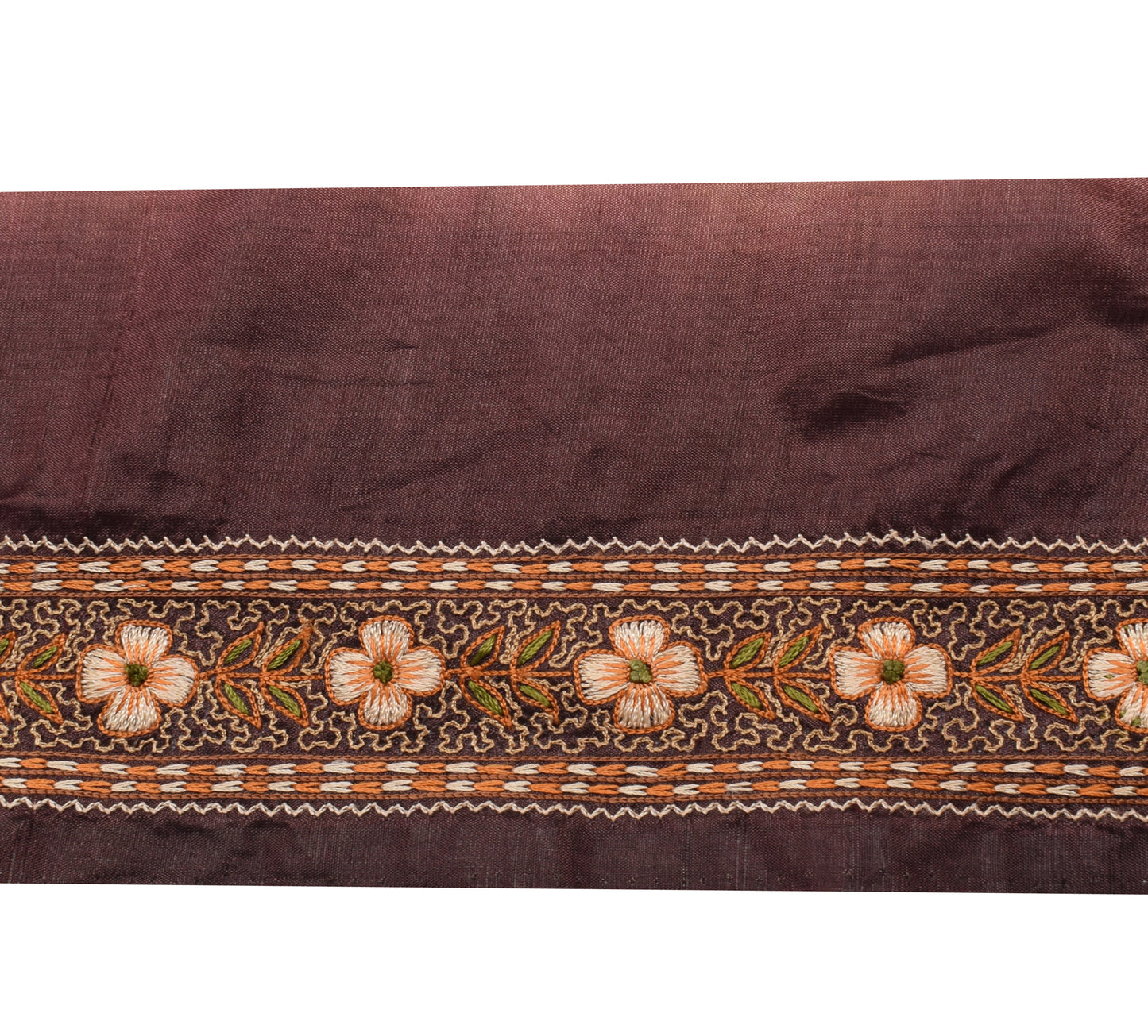 Sushila Vintage Brown Saree Border Indian Craft Sewing Trim Embroidered Lace