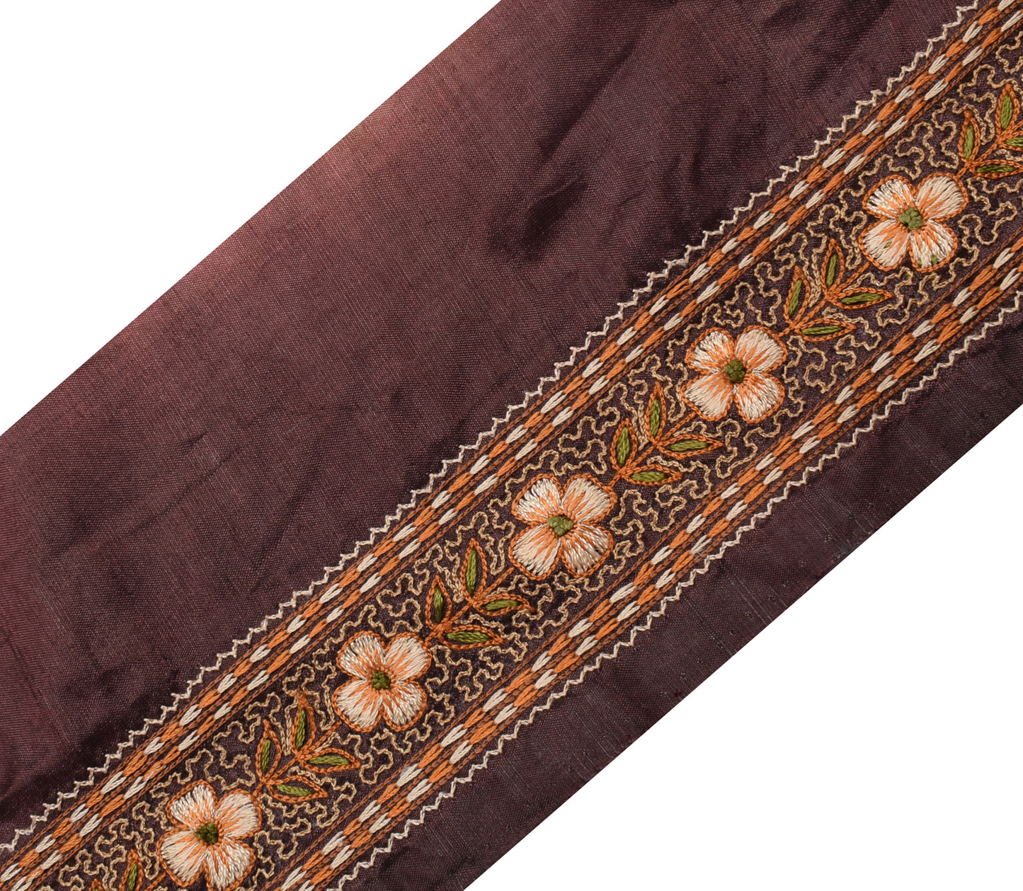 Sushila Vintage Brown Saree Border Indian Craft Sewing Trim Embroidered Lace