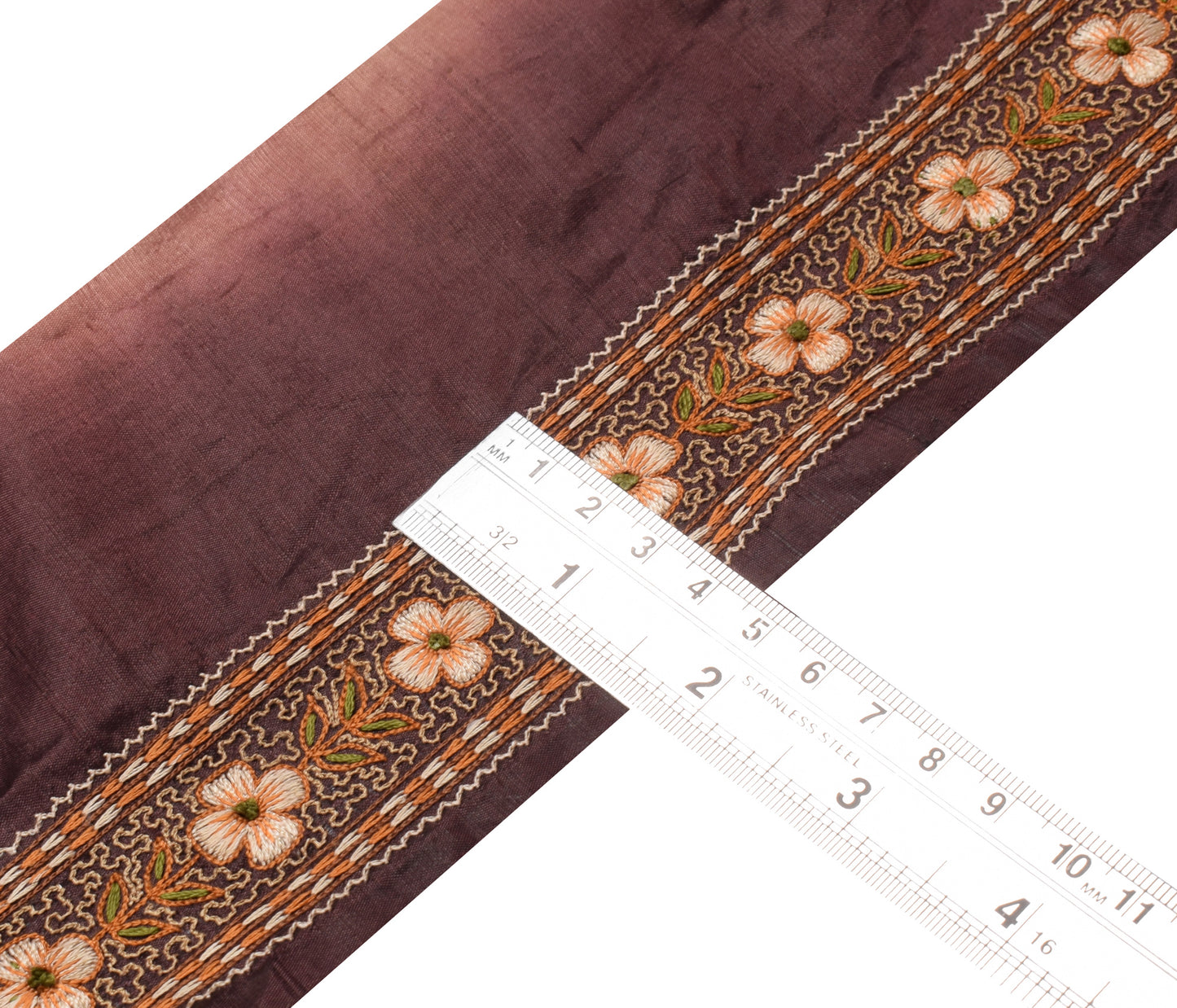 Sushila Vintage Brown Saree Border Indian Craft Sewing Trim Embroidered Lace