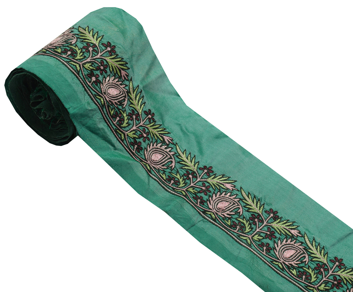 Sushila Vintage Green Saree Border Indian Craft Sewing Trim Embroidered Lace