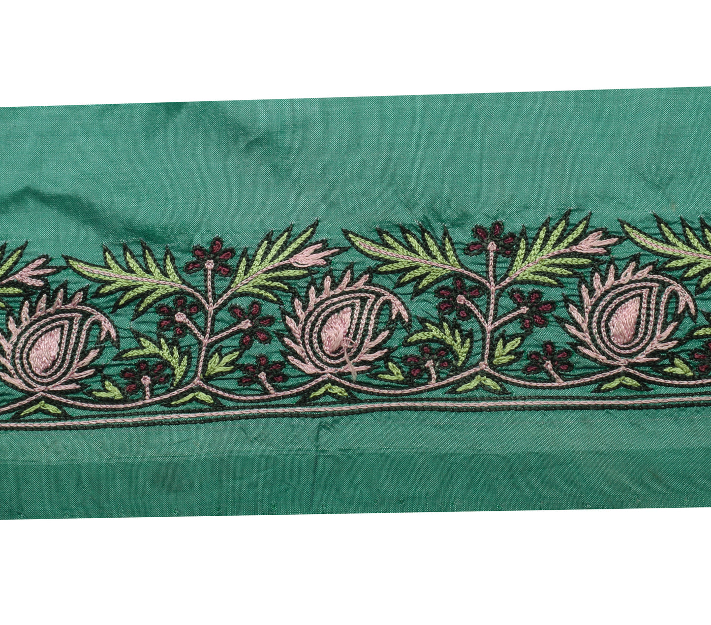 Sushila Vintage Green Saree Border Indian Craft Sewing Trim Embroidered Lace