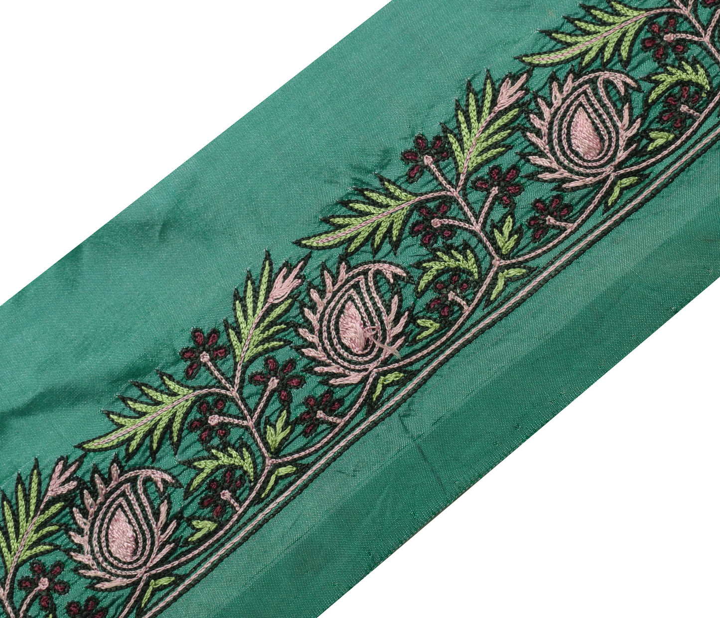 Sushila Vintage Green Saree Border Indian Craft Sewing Trim Embroidered Lace