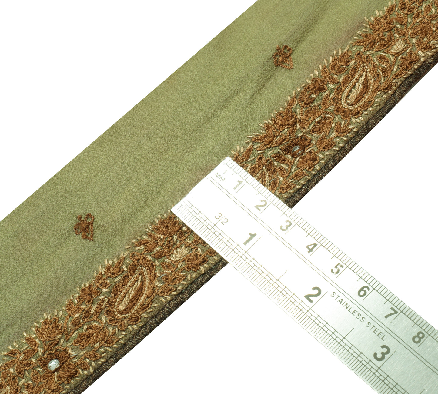 Sushila Vintage Green Saree Border Indian Craft Sewing Trim Embroidered Lace