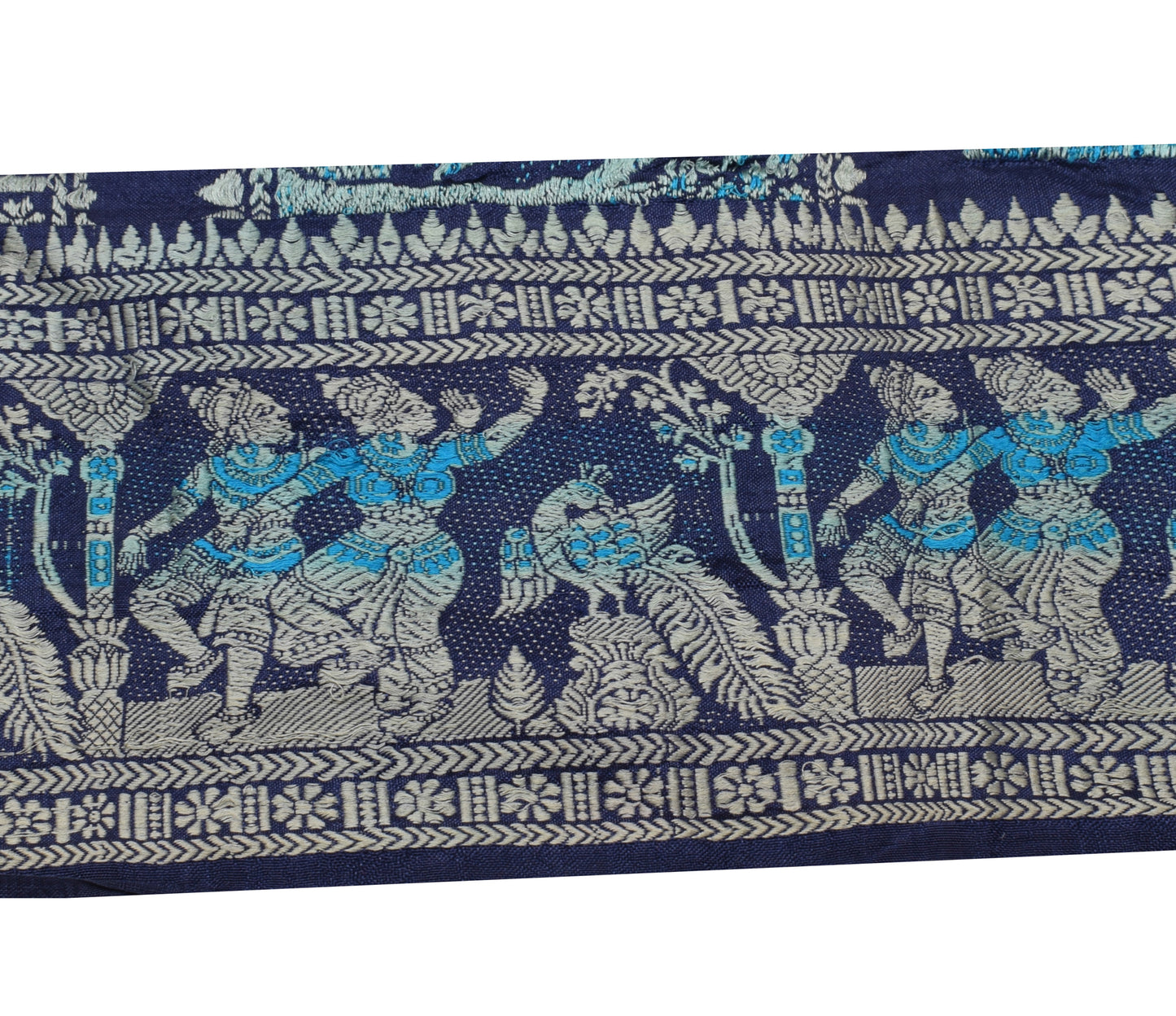 Sushila Vintage Blue Saree Border Indian Craft Sewing Trim Baluchari Woven Lace