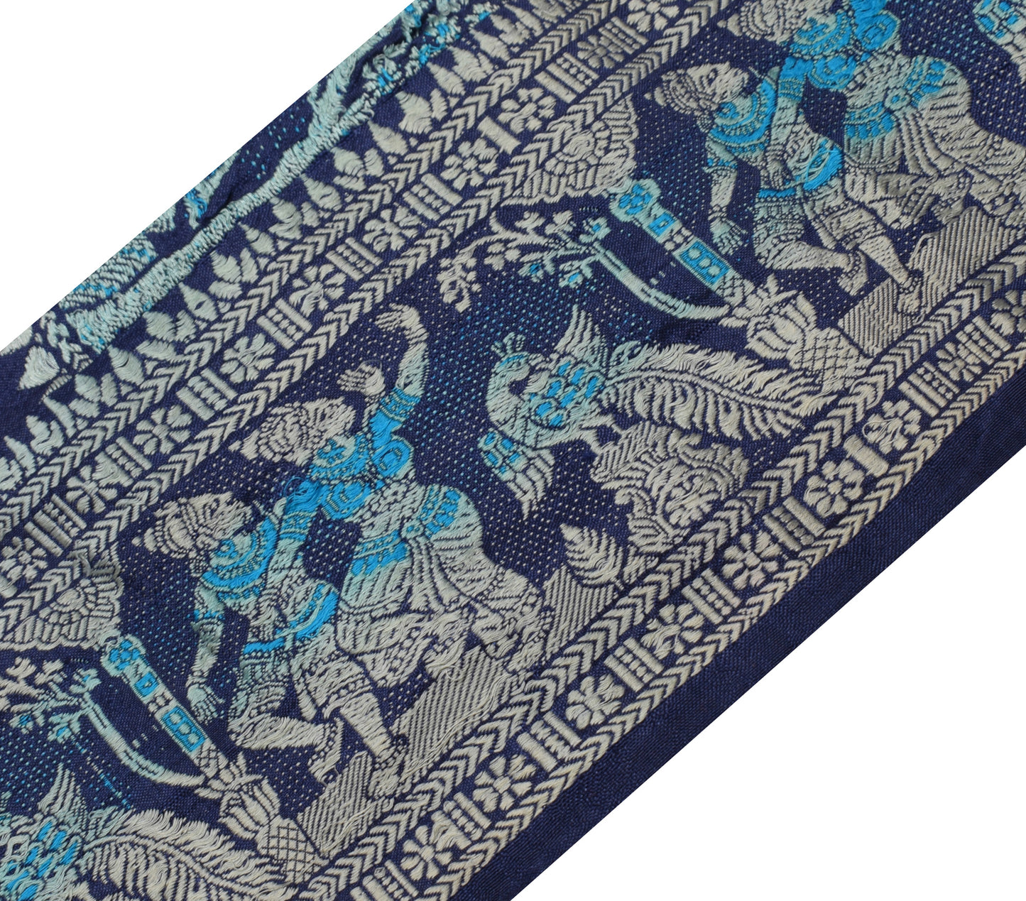 Sushila Vintage Blue Saree Border Indian Craft Sewing Trim Baluchari Woven Lace