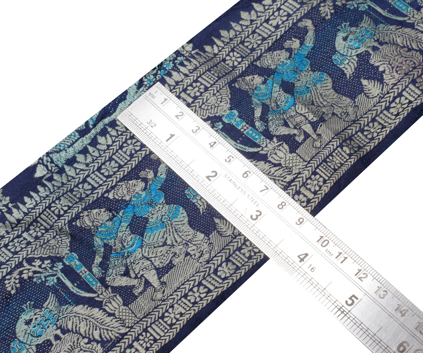 Sushila Vintage Blue Saree Border Indian Craft Sewing Trim Baluchari Woven Lace